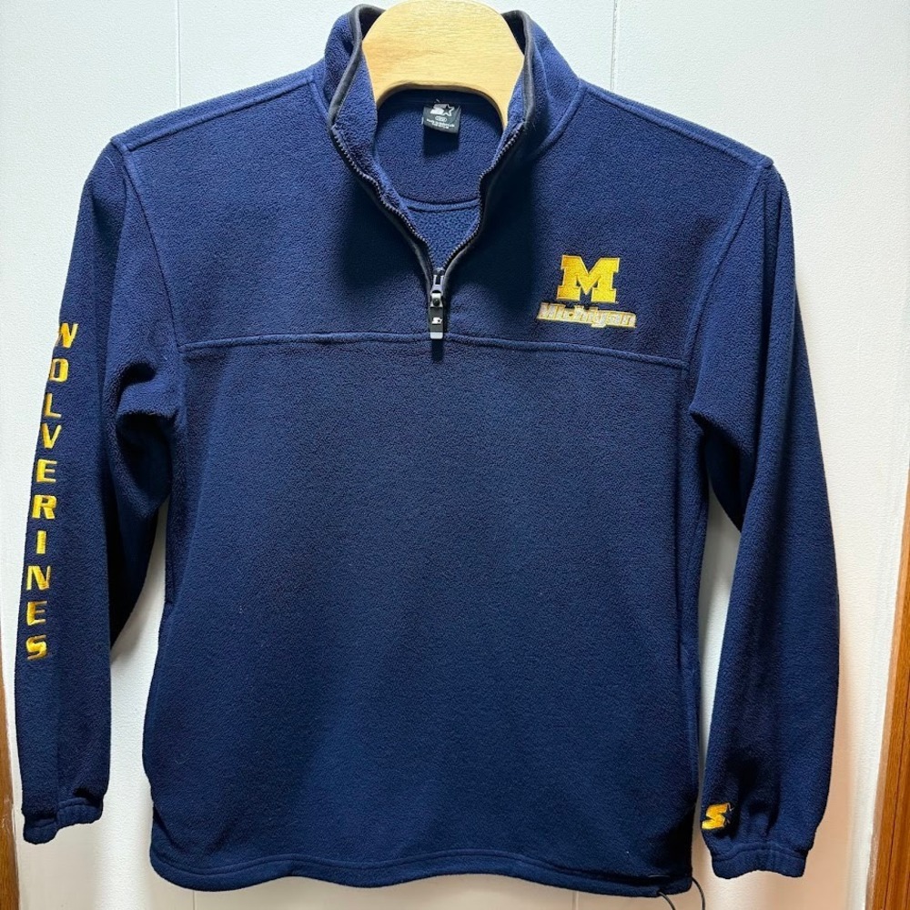 Starter Michigan Wolverines Fleece Pullover Jacket Men's Large‎ Blue Quarter Zip